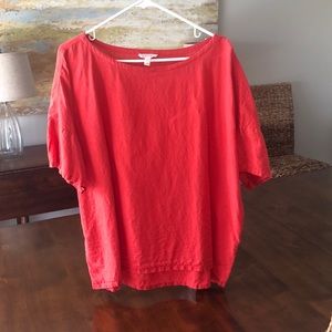 Tomato red Eileen fisher linen boxy top.